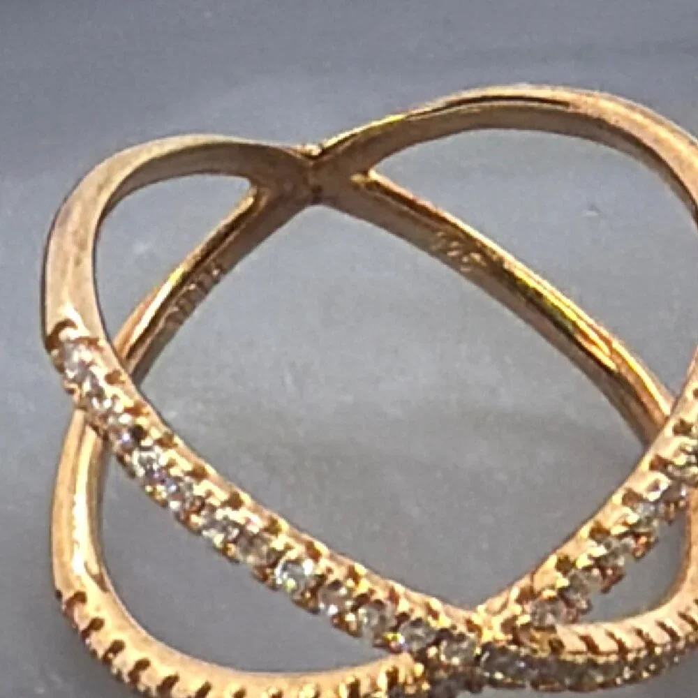 NEW 925 Silver Rose Gold Vermeil Pave CZ Criss Cross Ring Architectural Size 8 - Picture 8 of 16
